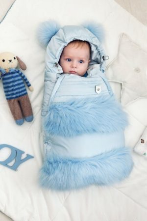 Купить Конверт Choupette пуховый с меховым декором голубой (429-20) и доставка по Украине