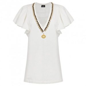 Купить Плаття Elisabetta Franchi AB14701E2 42 ланцюг по вороту біле и доставка по Украине