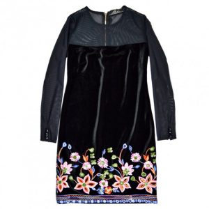 Купить Плаття Cesare Paciotti PQA54001 40 оксамитове вишивка квіти чорне и доставка по Украине