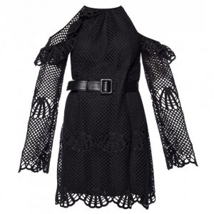 Купить Плаття Self Portrait SP19008C S в'язане з паском чорне и доставка по Украине