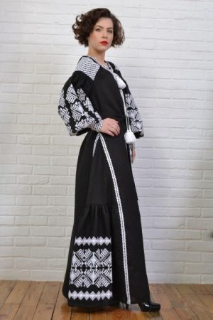 Купить Женское платье-вышиванка Glazdov в пол льняное черное