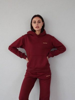 Купить Облегченный женский oversized костюм из хлопка Sporty & Rich Cotton Suit Serif Classic Logo Wine вишневый S (SRHCW3) и доставка по Украине