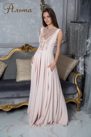 Купить Вечернее платье ANGEL FASHION DRESS АЛЬТА 40 бежевый и доставка по Украине