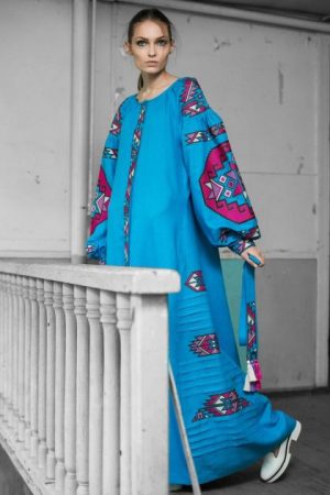 Купить Платье вышитое HISTROV Старинный ковер 46-48 Бирюзовый 17101 и доставка по Украине