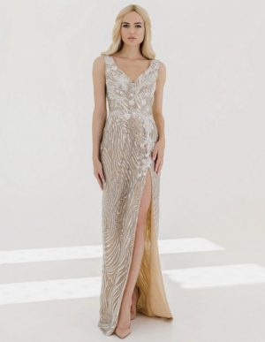 Купить Вечернее платье Bridal Secret Rebeka 38 бежевое и доставка по Украине