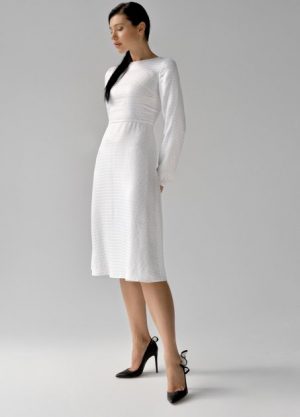 Купить Коктейльное платье в молочном цвете из эксклюзивного шелкового жаккарда XS и доставка по Украине