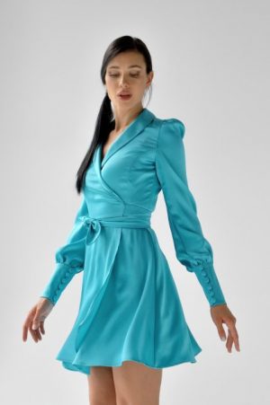 Купить Шелковое платье мини в изумрудном цвете XS и доставка по Украине