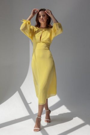Купить Желтое шифоновое платье с открытой спиной S и доставка по Украине