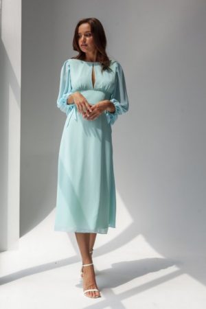 Купить Голубое шифоновое платье с открытой спиной XS и доставка по Украине