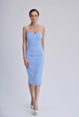 Купить Элегантный сарафан-футляр в голубом цвете длины миди M и доставка по Украине