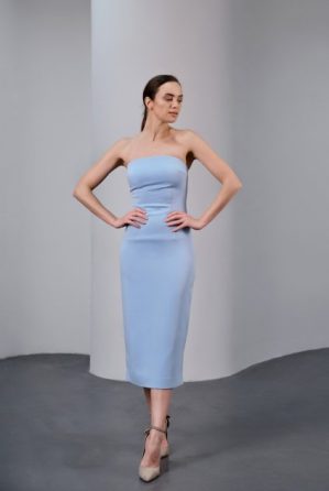 Купить Облегающее коктейльное платье голубое XS и доставка по Украине