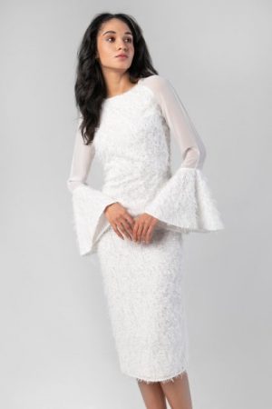 Купить Коктейльное платье миди с рукавами-клеш S и доставка по Украине