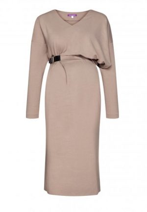 Купить Шерстяное платье для беременных с кожаным пояском MONAMOON S 210107BG-S и доставка по Украине