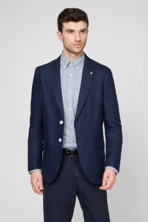 Купить Мужской темно-синий льняной пиджак REGULAR HERRINGBONE Gant 54 7705117 и доставка по Украине