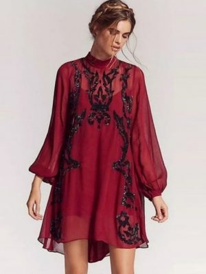 Купить Платье Free People OB646271 XS (90589XS) Бордовый и доставка по Украине